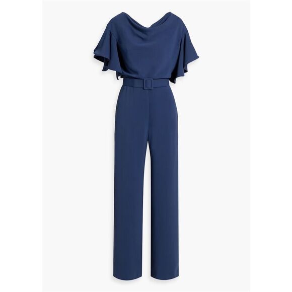 Badgley Mischka Pants - Badgley Mischka Women's Cowl Neck Flutter Sleeve Jumpsuit Navy Blue Size 4